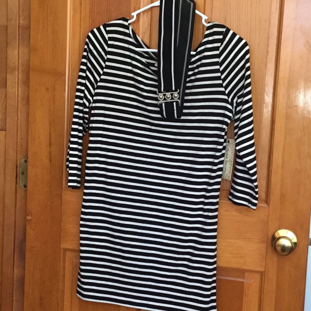 Black and White Striped Top With Matching Belt